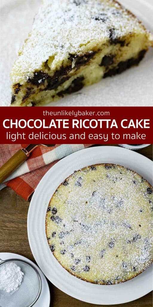 Pin for Easy Chocolate Ricotta Cake Recipe.
