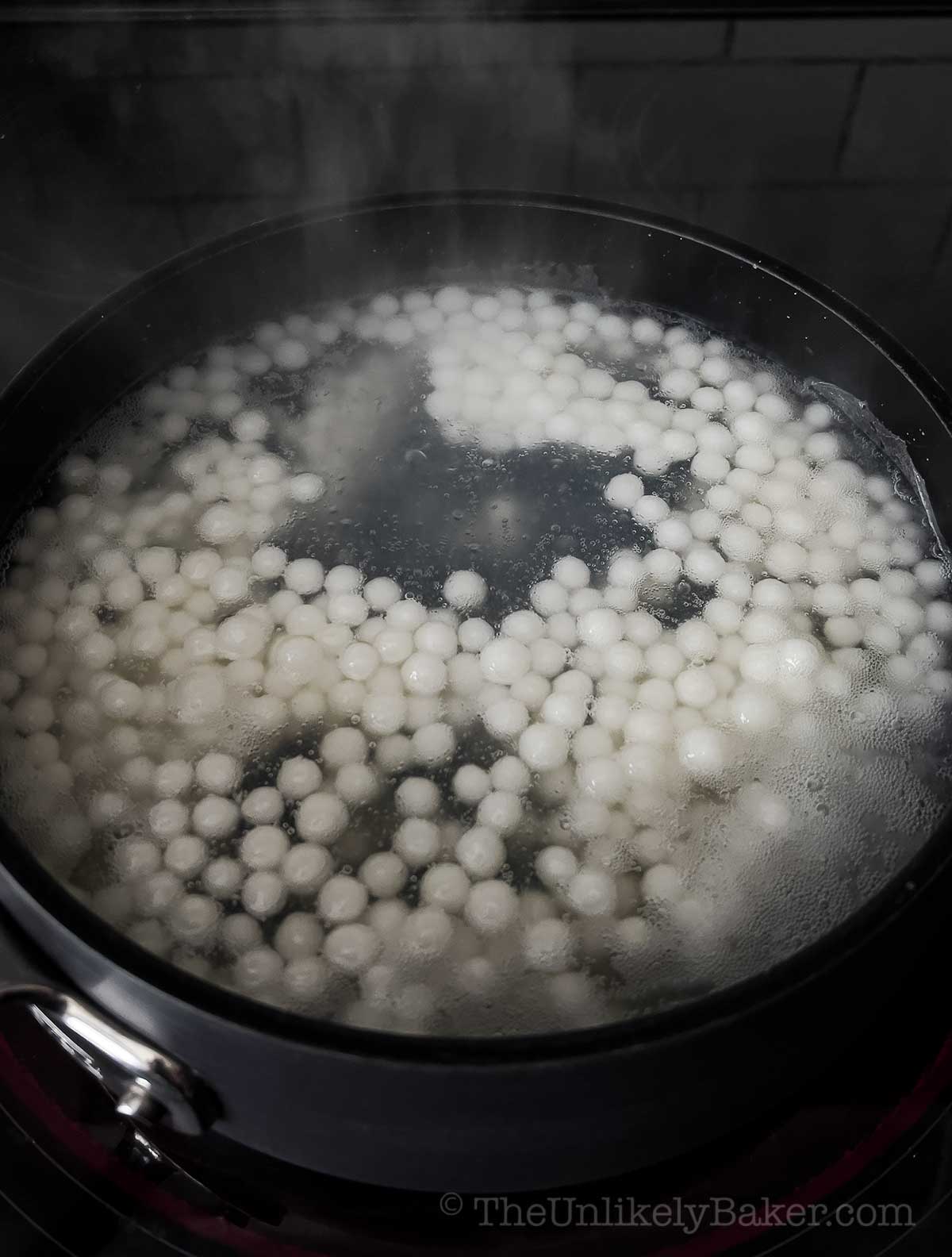 Sago cooking in a pot.