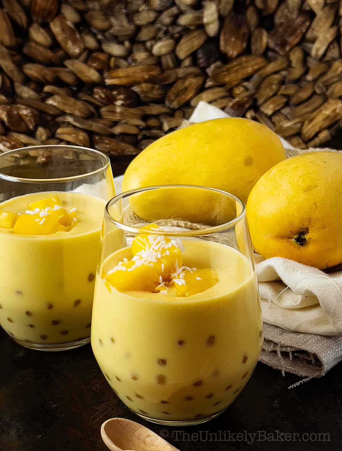 Two glasses of mango tapioca.