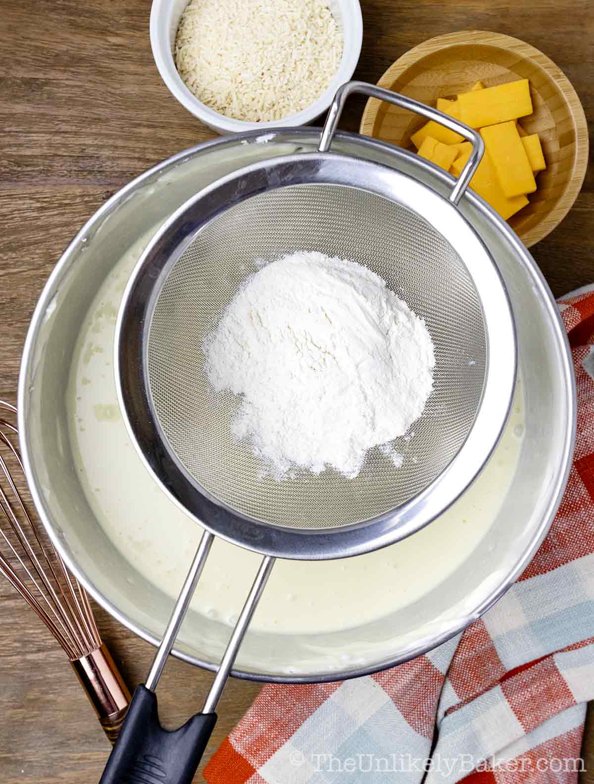 Flour added to cheesecake batter.
