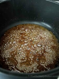Caramelized sugar in a pot.