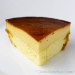 A slice of leche flan cake.