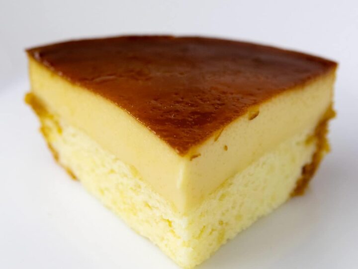 A slice of leche flan cake.