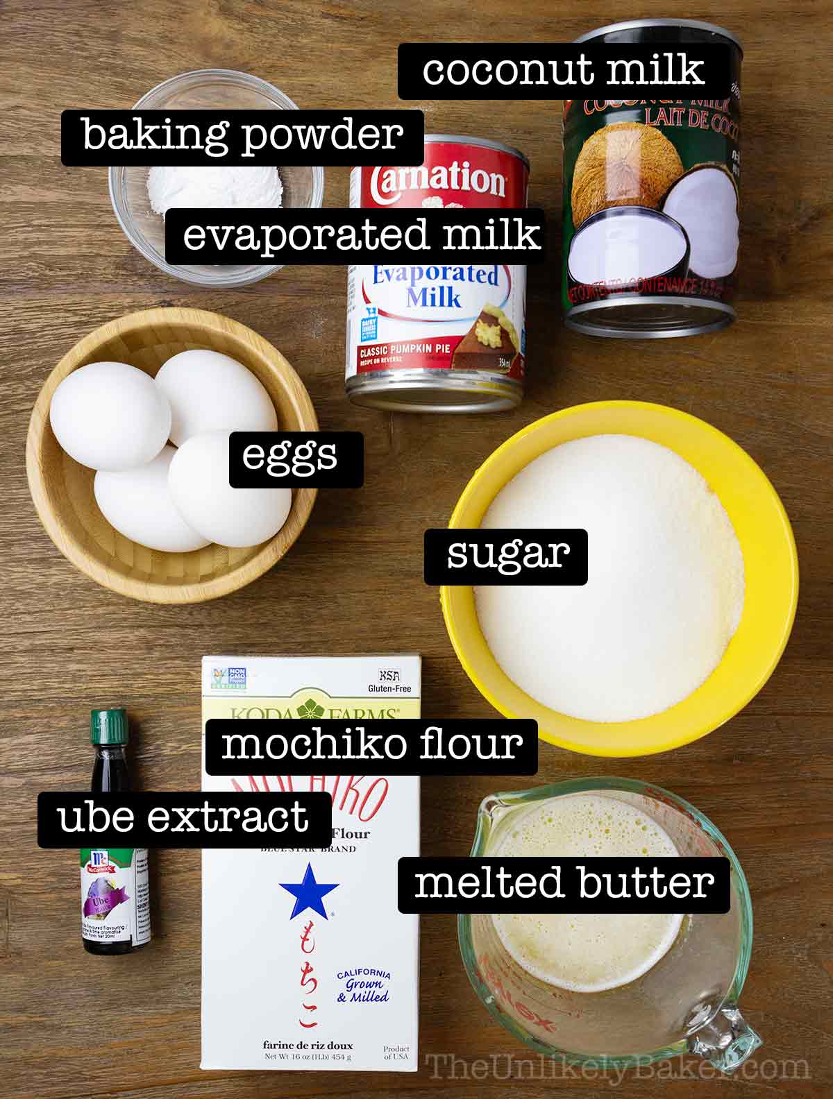 Ube mochi ingredients with text overlay.