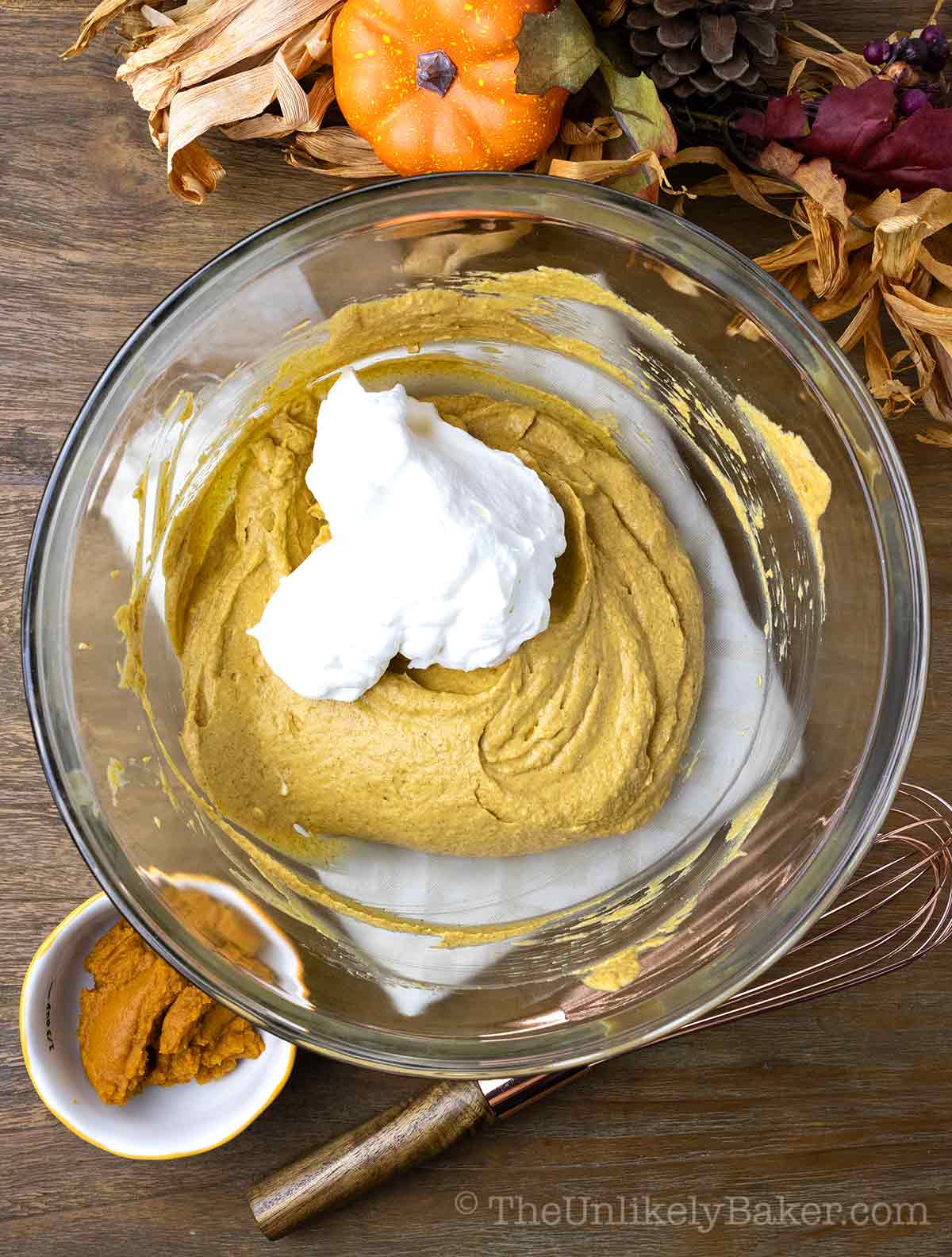Whipped cream added to pumpkin mixture.
