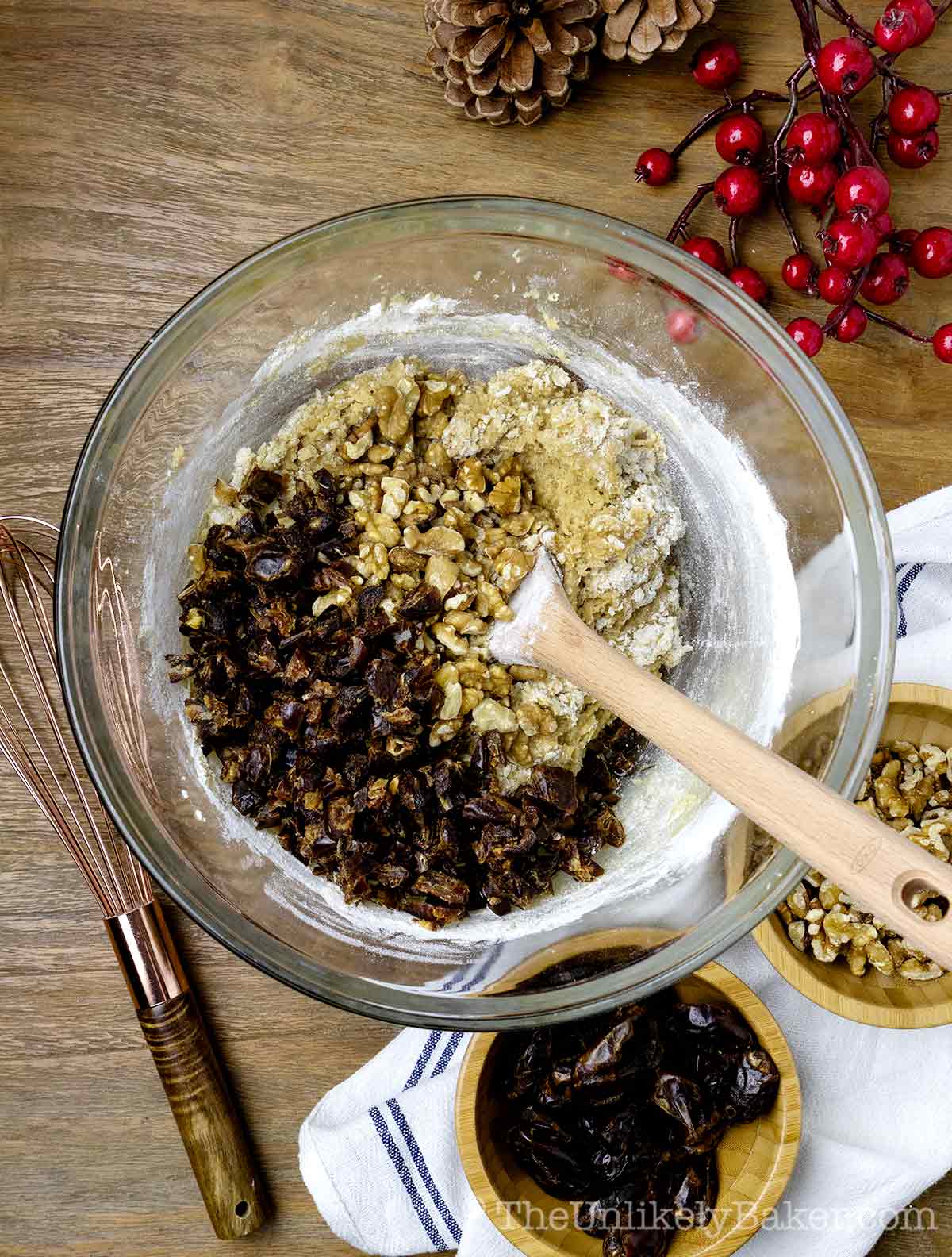 Dates and walnuts added to batter.