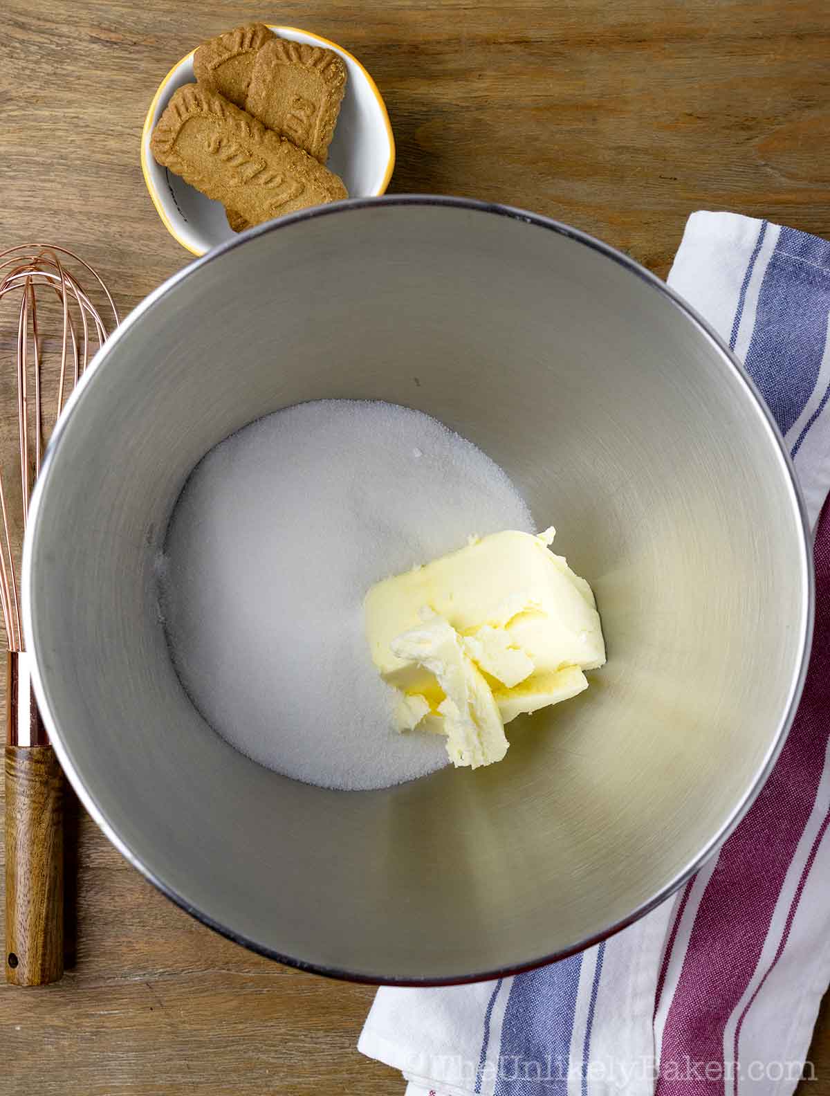 Sugar and butter in a bowl.