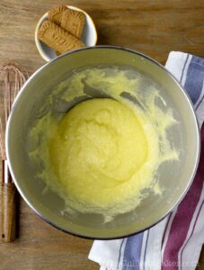 Egg and butter mixture in a bowl.