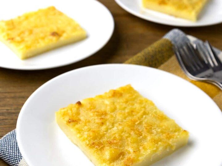 Slices of royal bibingka on plates.