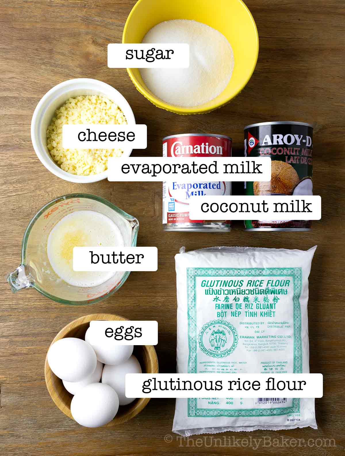 Ingredients for royal bibingka with text overlay.