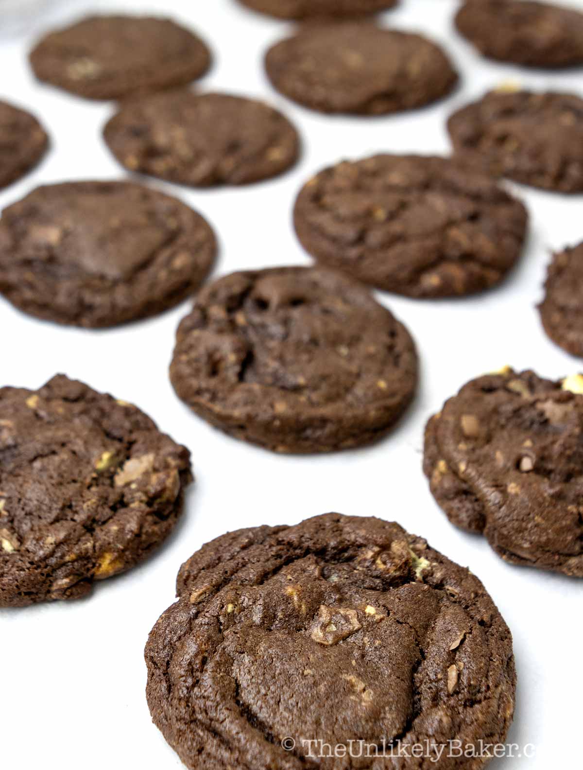 Freshly baked Ovaltine cookies on a cookie sheet.