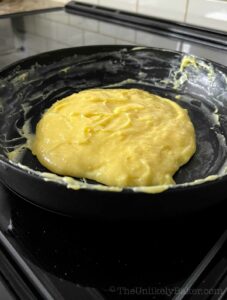 Thickened mixture in a pan.