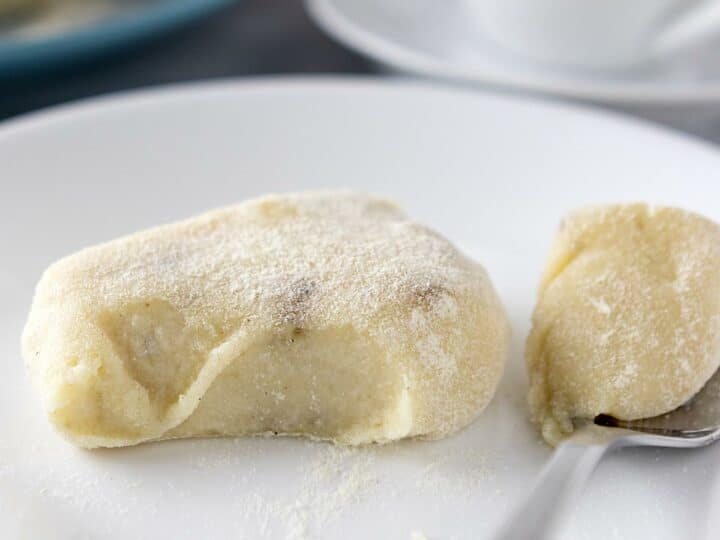 Soft and chewy espasol on a plate.