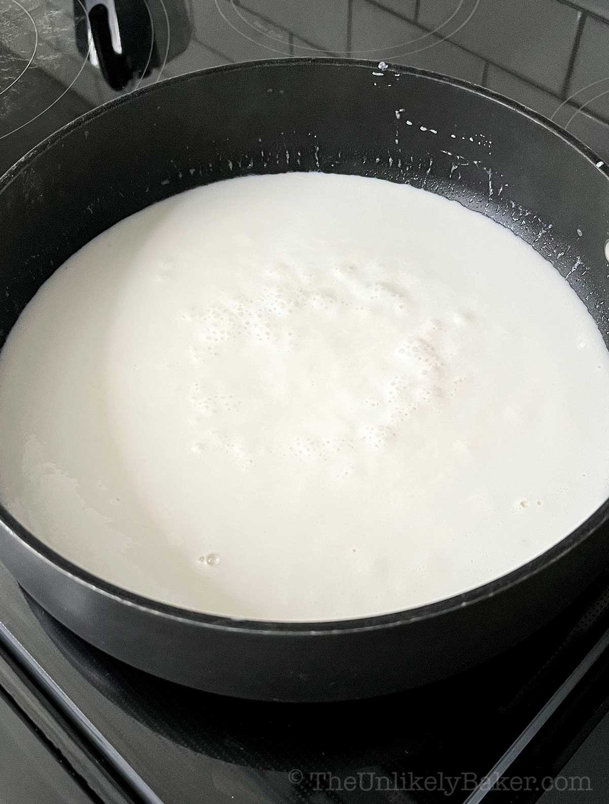 Coconut cream in a pan.