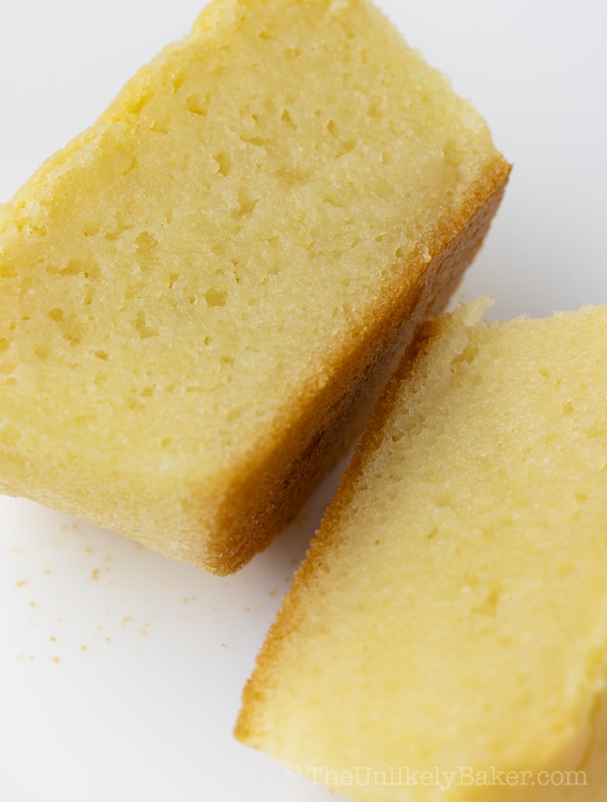 A picture showing butter mochi chewy texture.