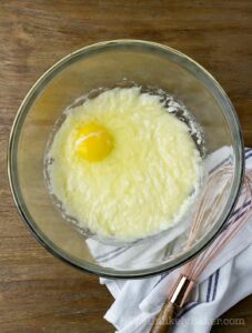 Eggs added to butter mixture.
