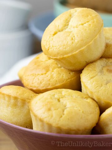 A bowl of freshly baked mochi muffins.