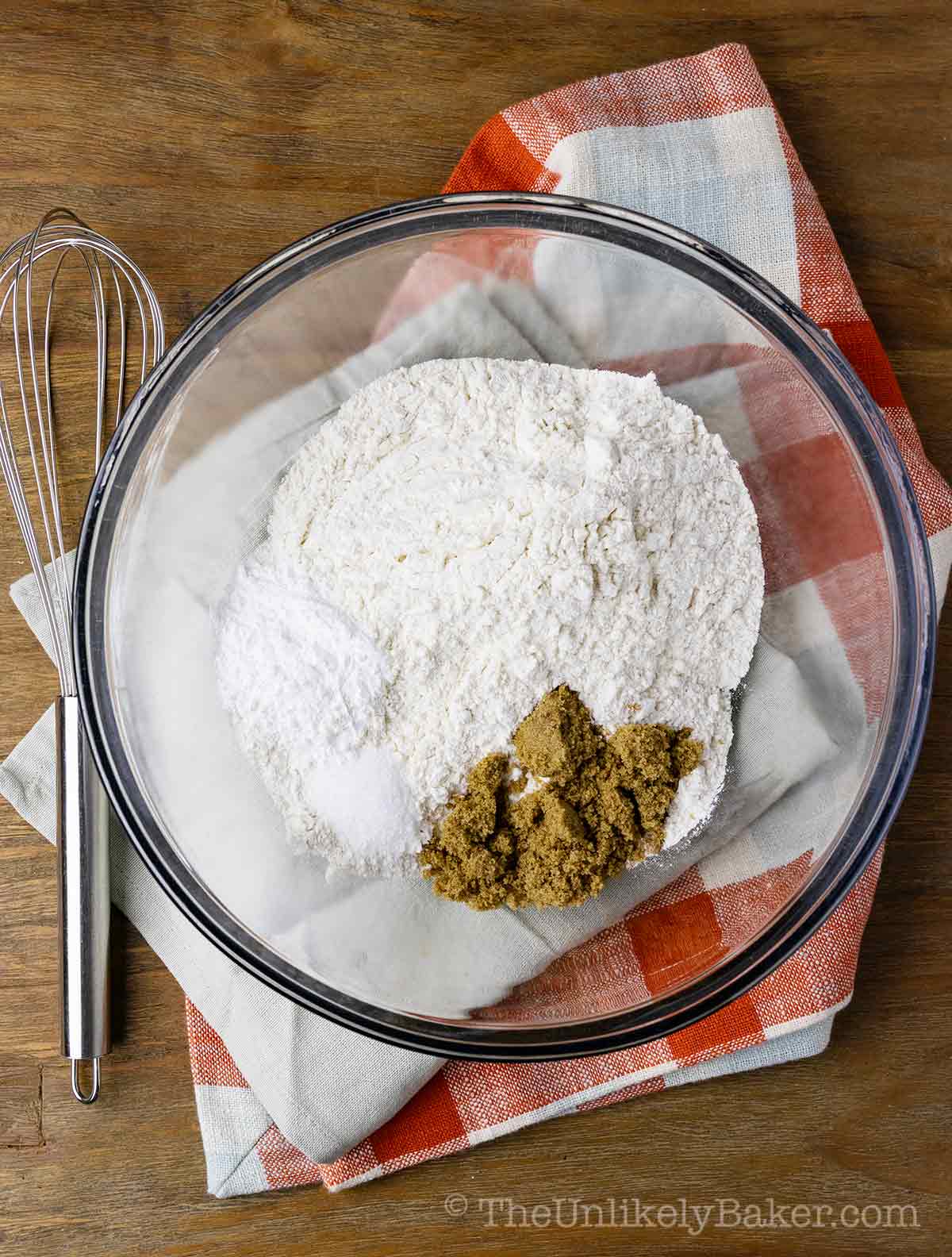 Flour and other dry ingredients in a bowl.