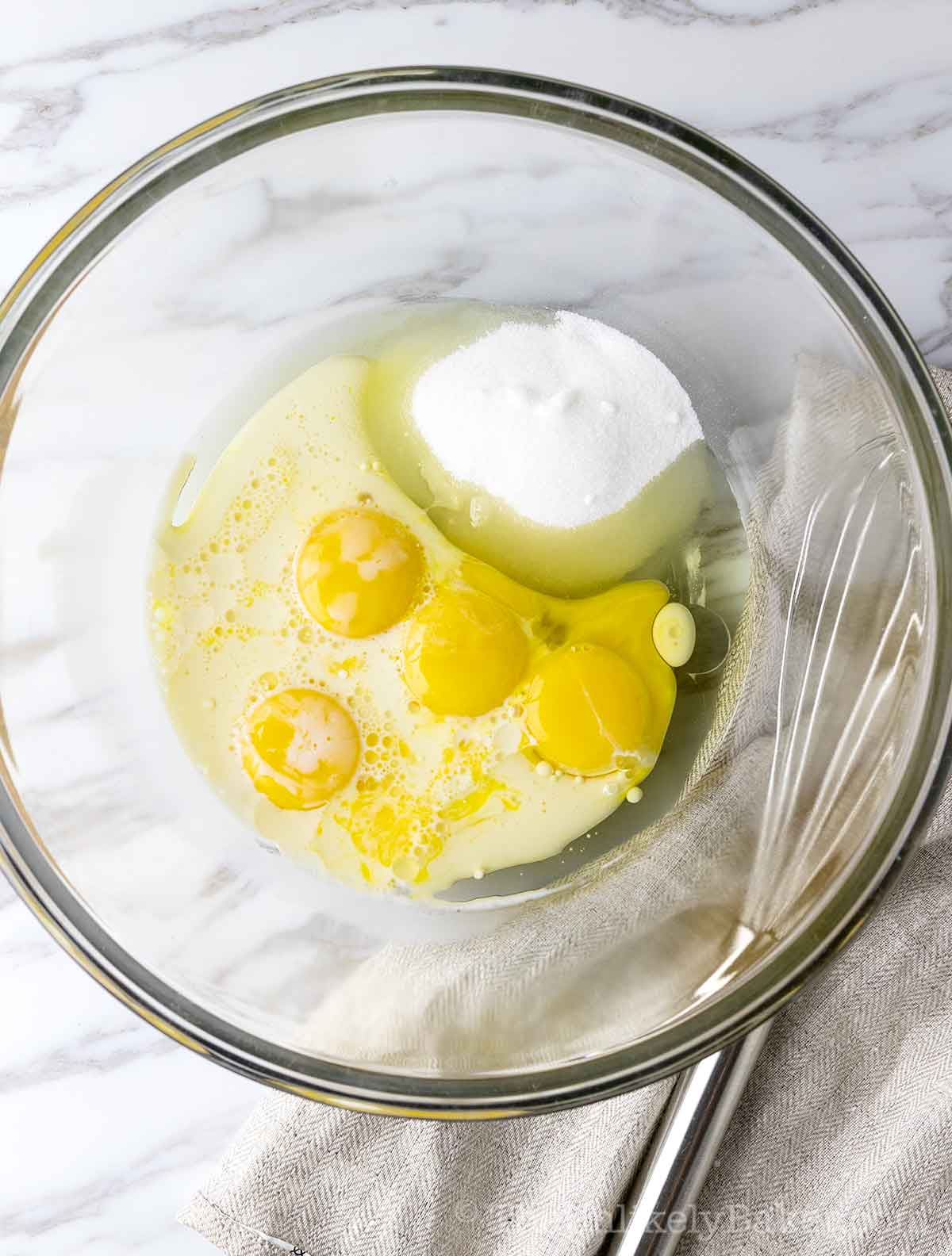 Egg yolks with sugar and oil.