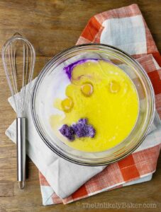 Wet ingredients in a bowl.