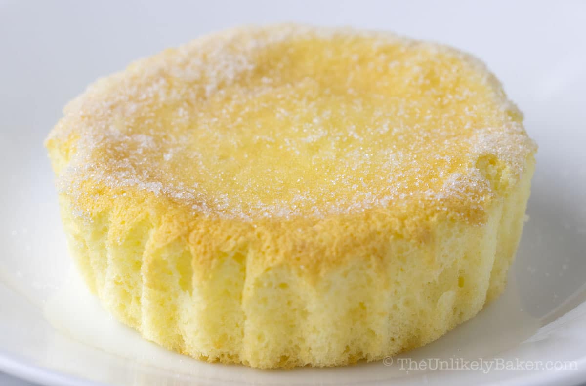 Closeup shot of Filipino mini chiffon cake showing tender texture.