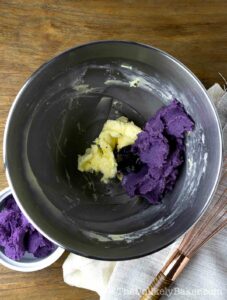 Butter and ube mixture in a bowl.