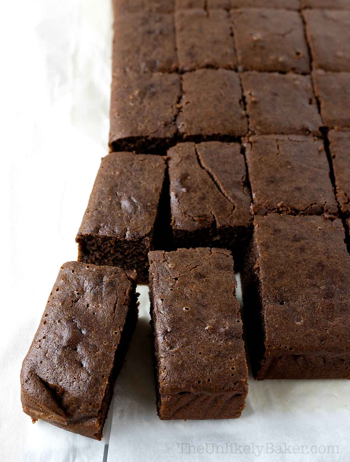 Freshly baked chocolate butter mochi.