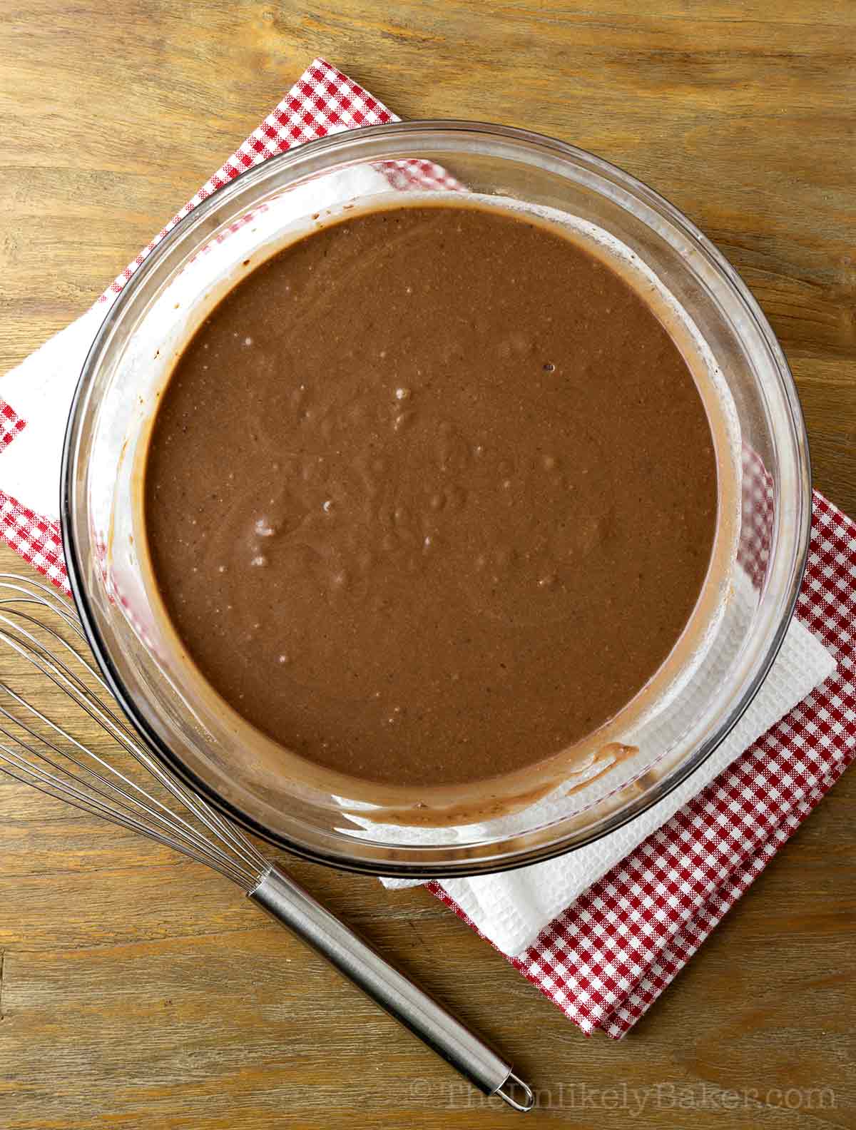 Choco mochi batter in a bowl.