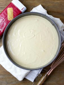 Cheesecake ready for oven.