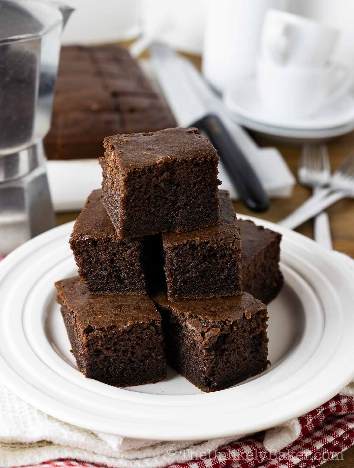 Chocolate mochi bars on a plate.