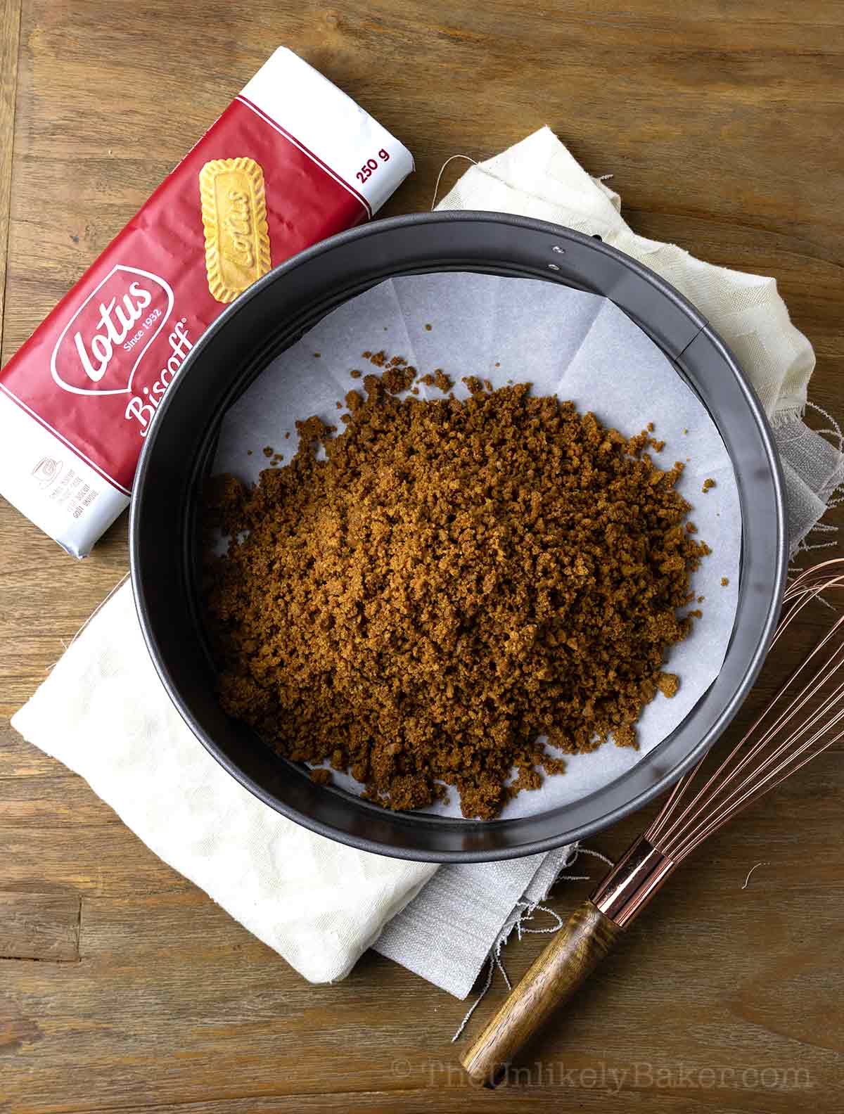 Cookie crumbs in a pan.