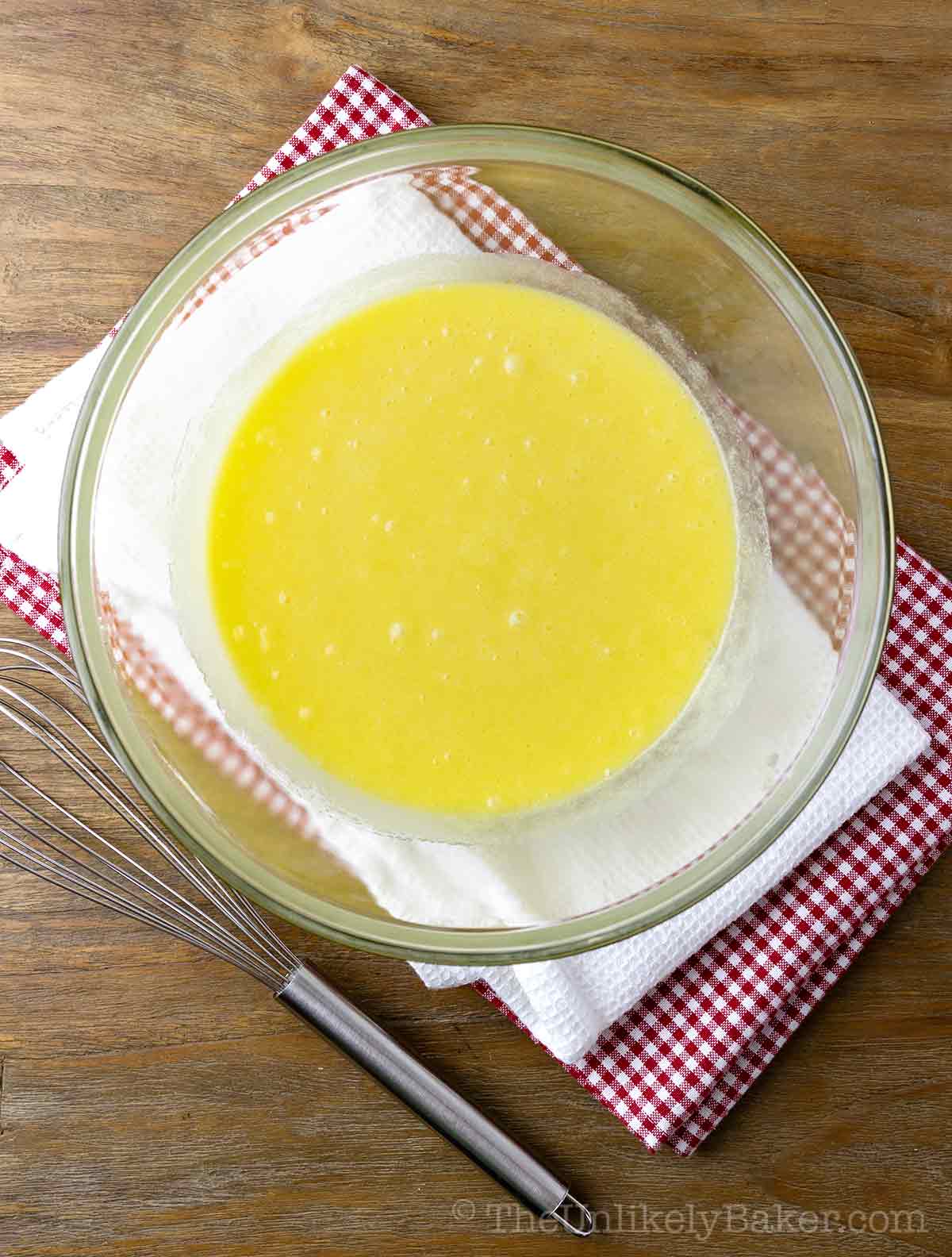 Wet ingredients in a bowl.