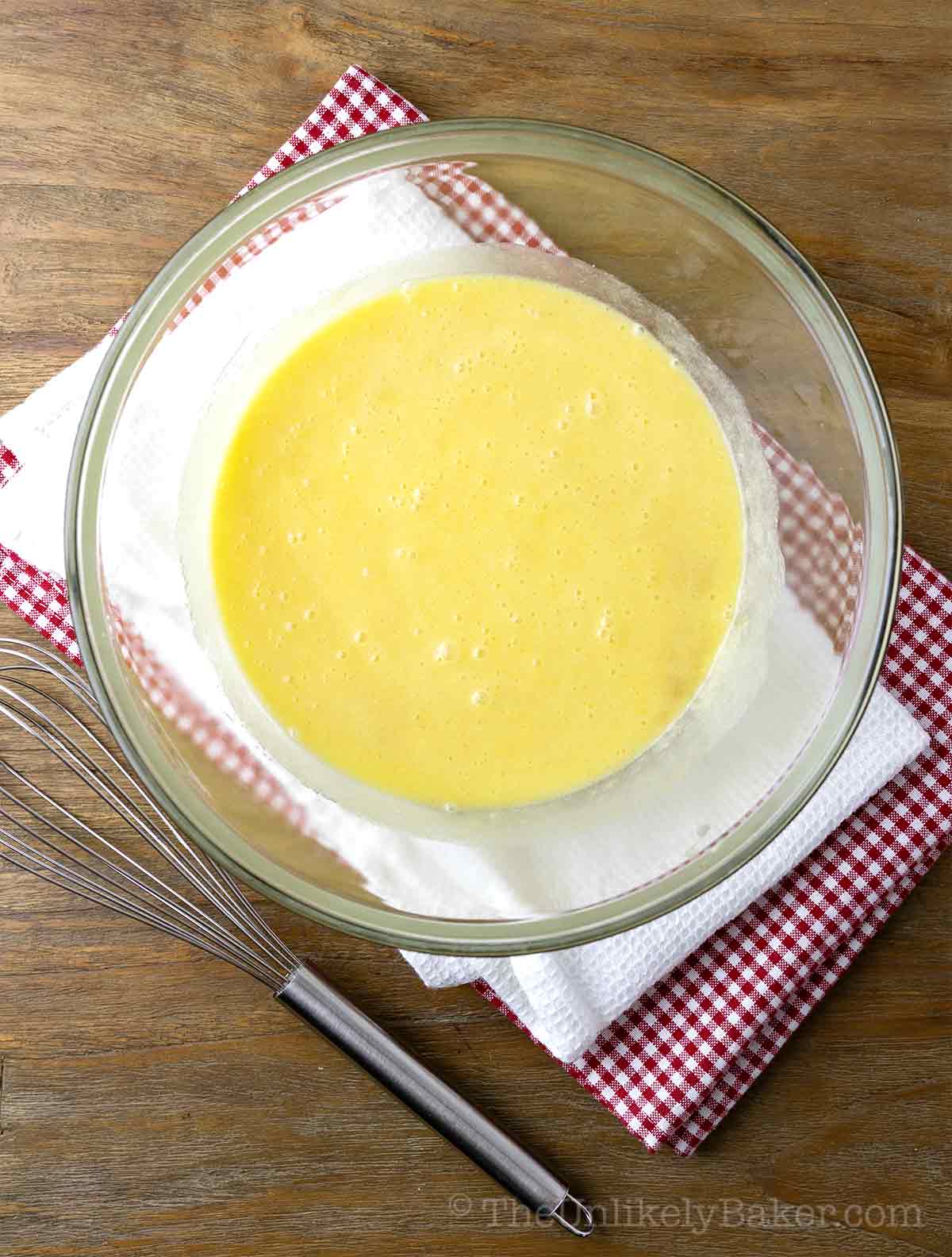 Wet ingredients in a bowl.