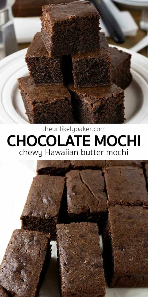 Pin for Chocolate Butter Mochi Recipe.