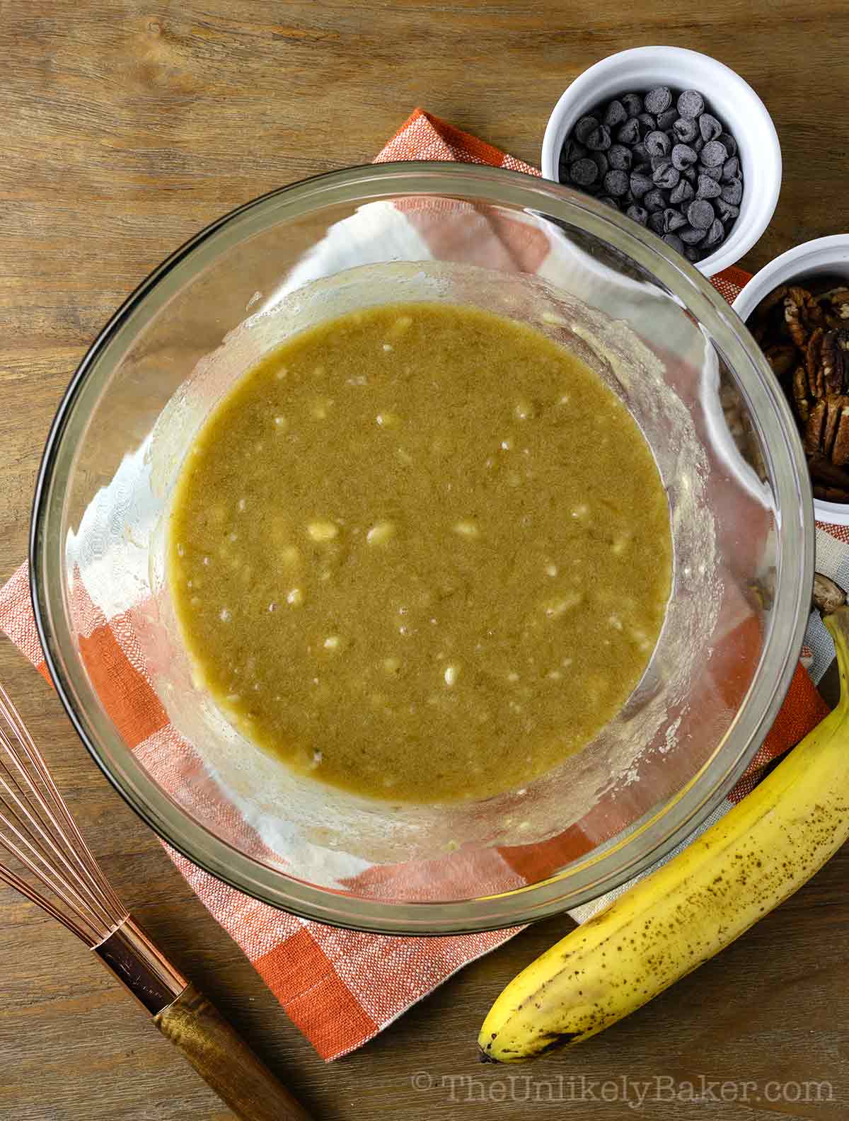 Mashed banana mixture in a bowl.