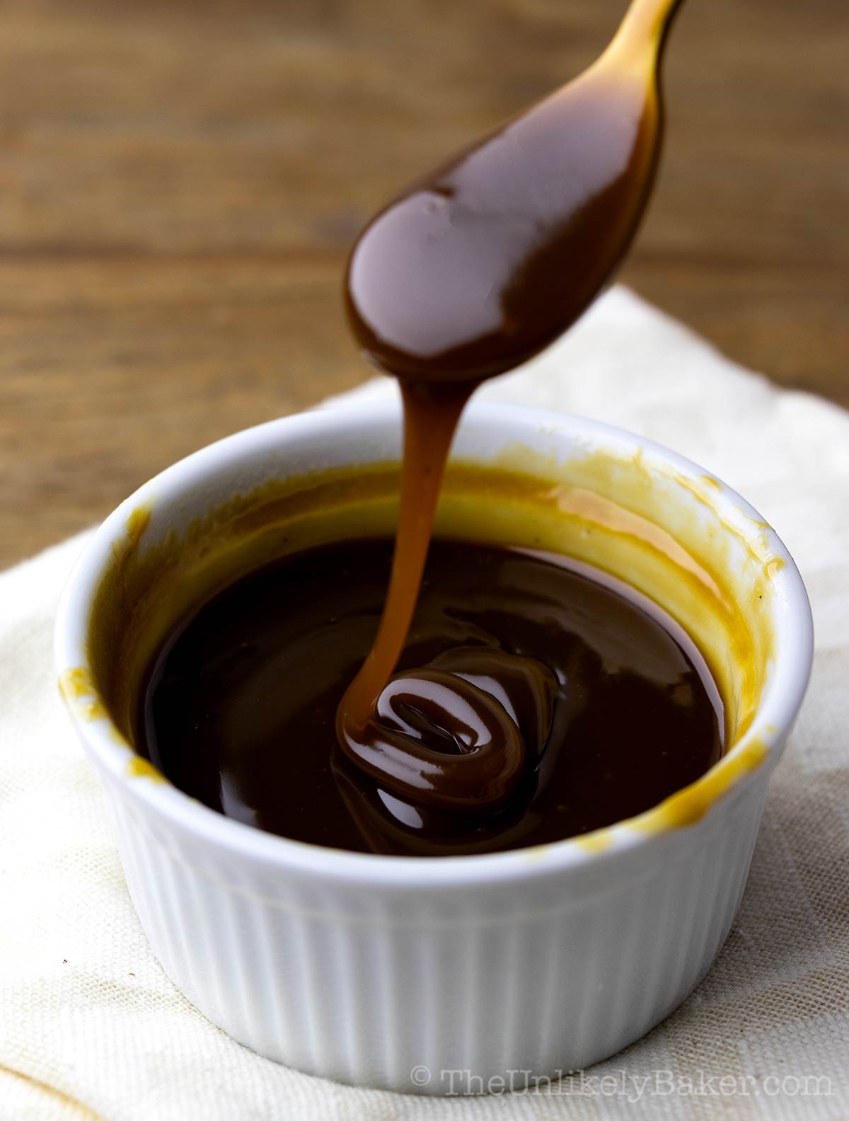 Thick and creamy Filipino coconut jam in a ramekin.