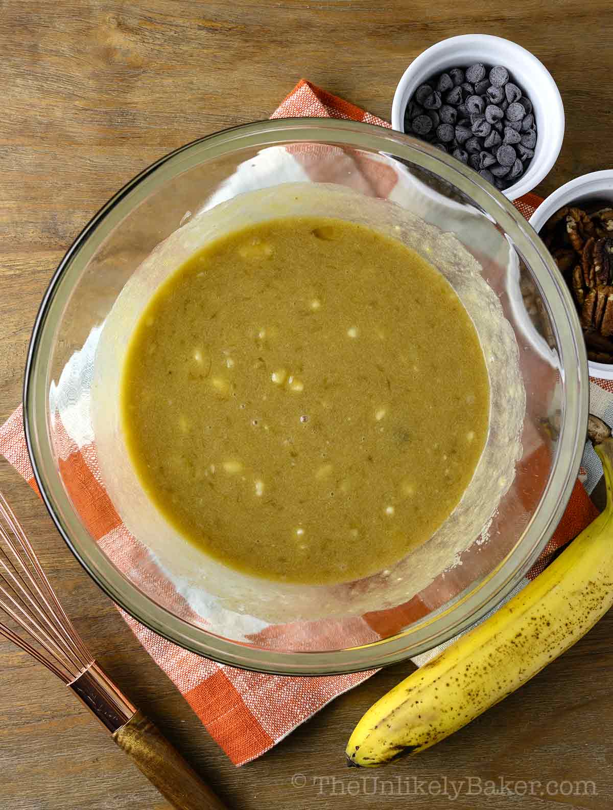 Wet ingredients in a bowl.