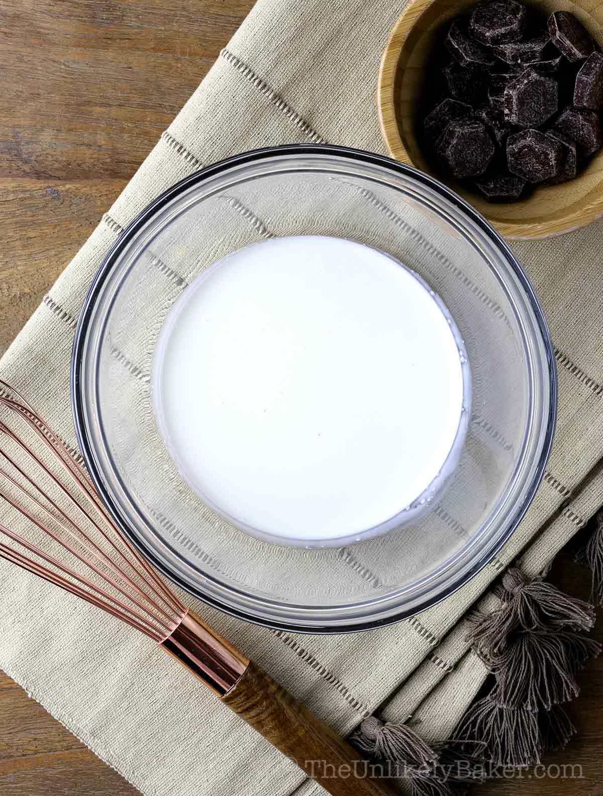 Heavy cream in a bowl.