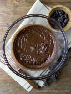 Whipped chocolate ganache in a bowl.