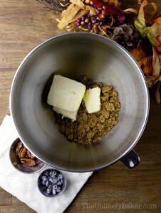 Brown sugar and butter in a bowl.