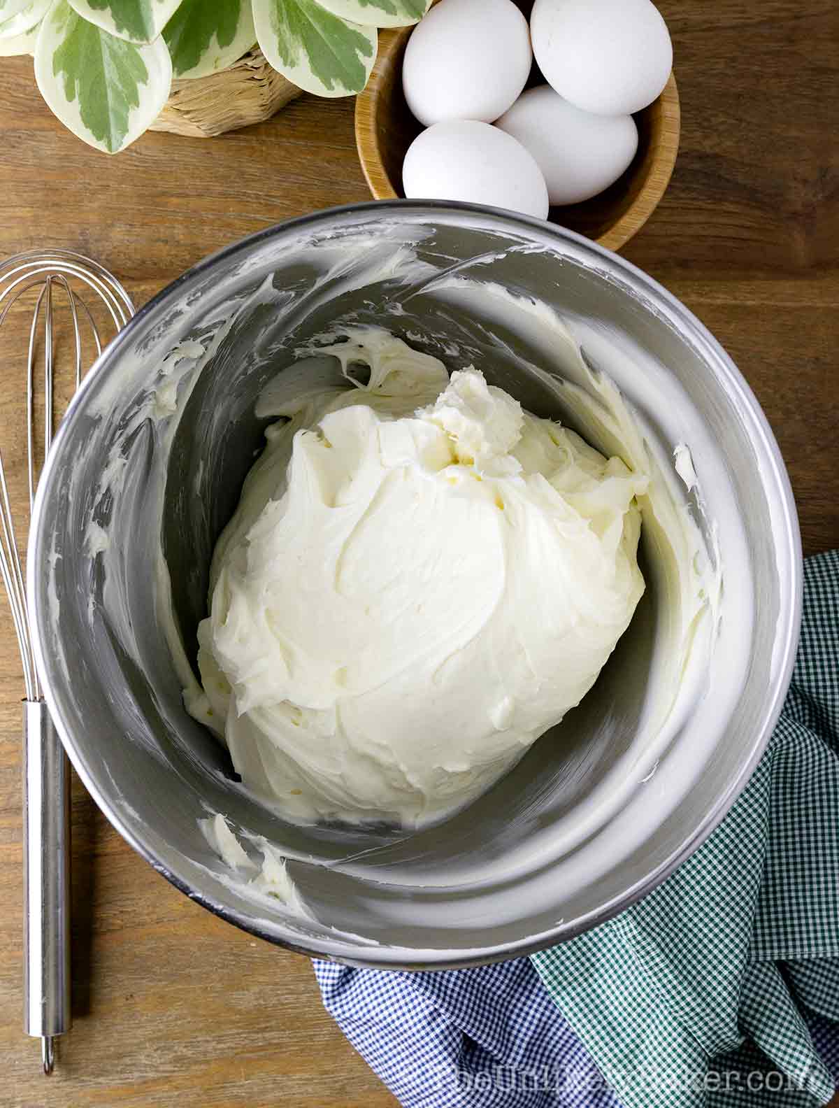 Cream cheese mixture in a bowl.