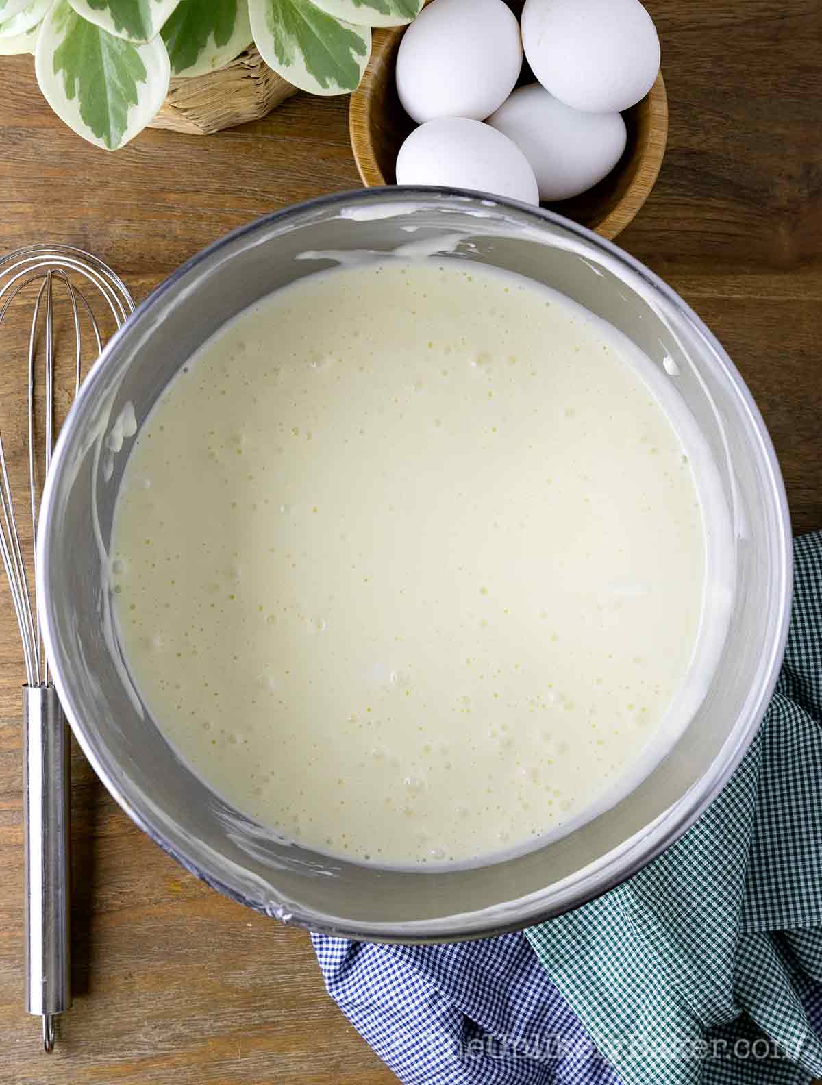 Wet ingredients in a bowl.