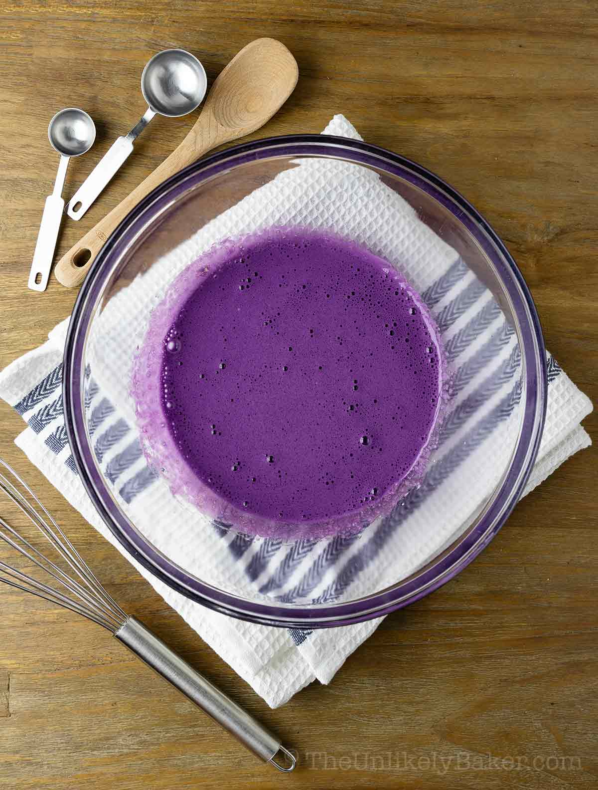 Ube mixture in a bowl.