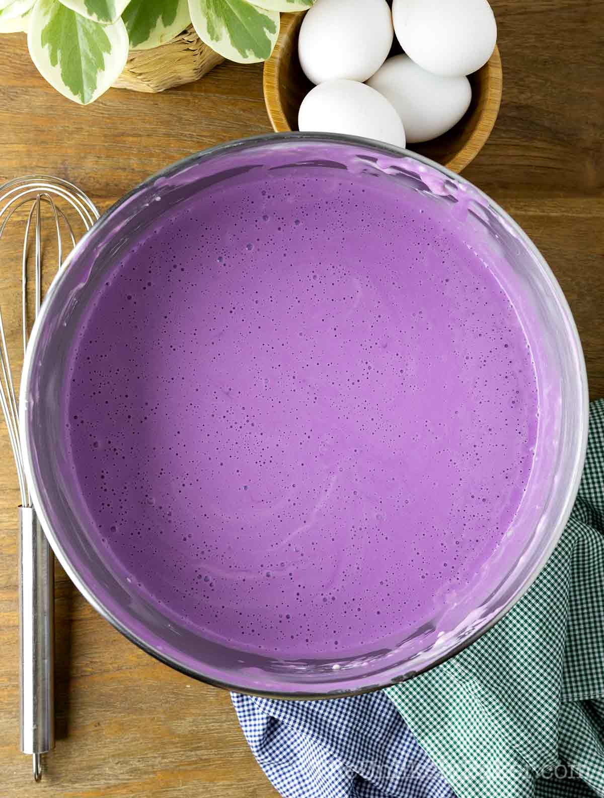 Ube mixture in a bowl.