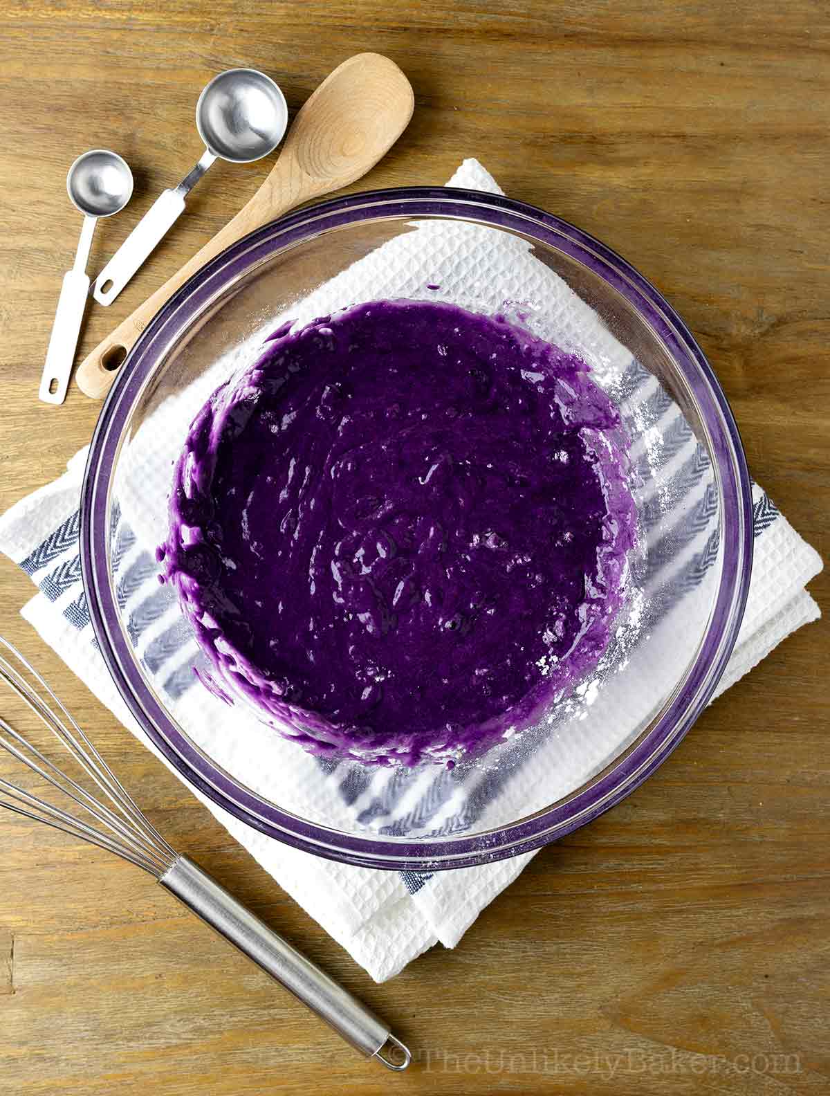 Wet and dry ingredients in a bowl.