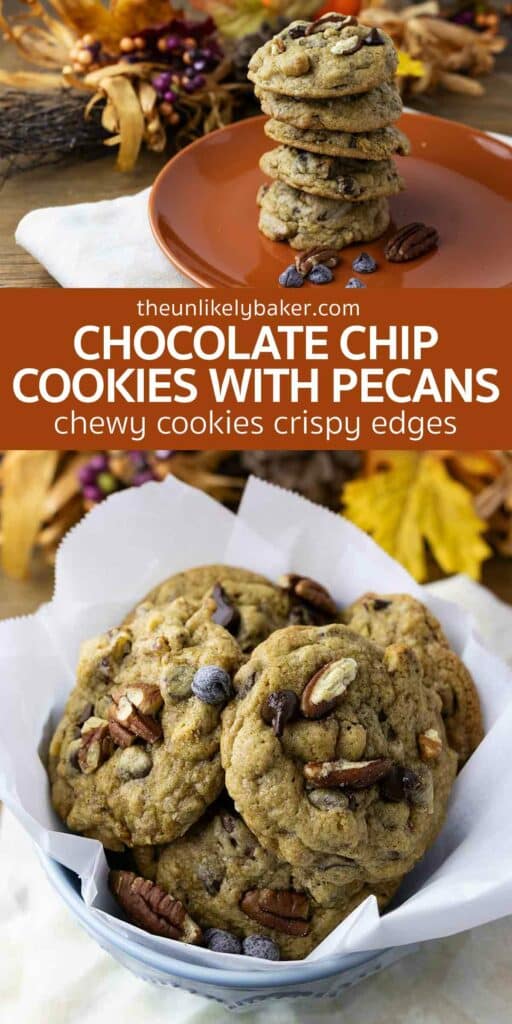 Pin for Easy to Make Chocolate Chip and Pecan Cookies.