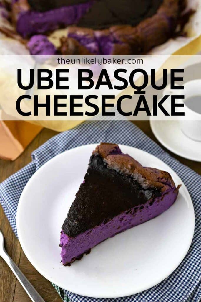 Pin for Ube Basque Burnt Cheesecake.