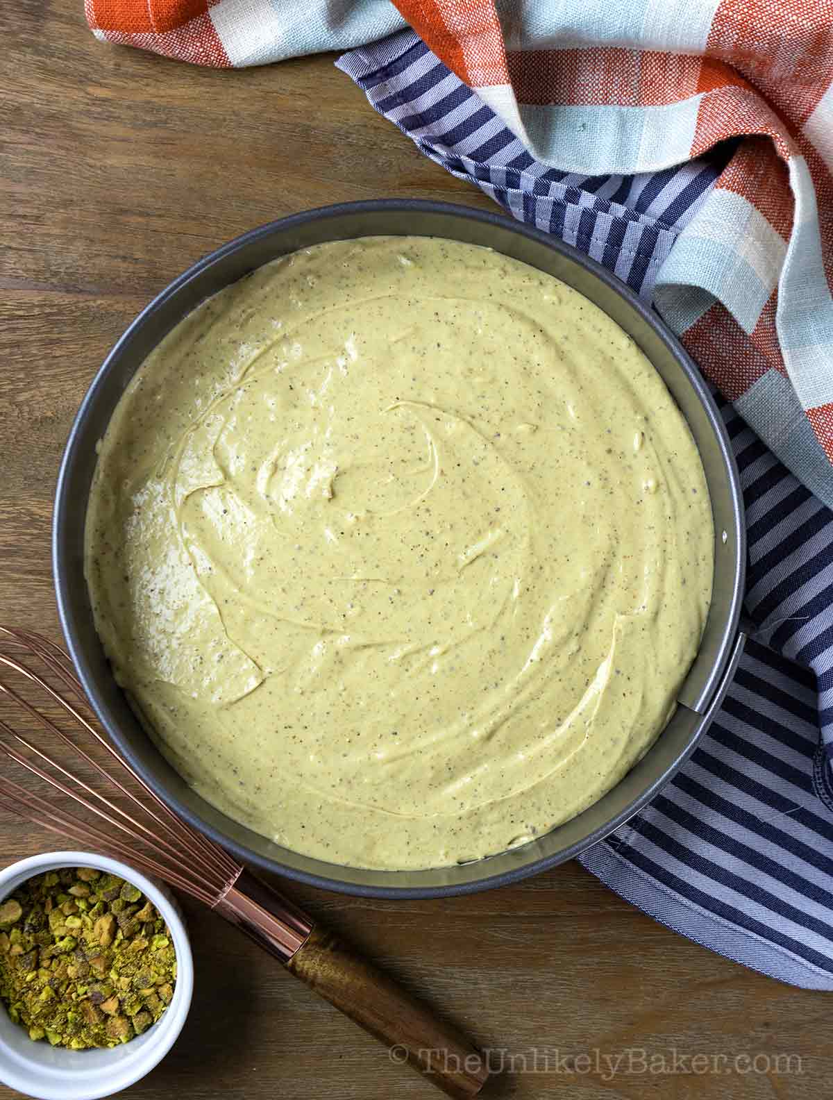 Cheesecake batter in springform pan.