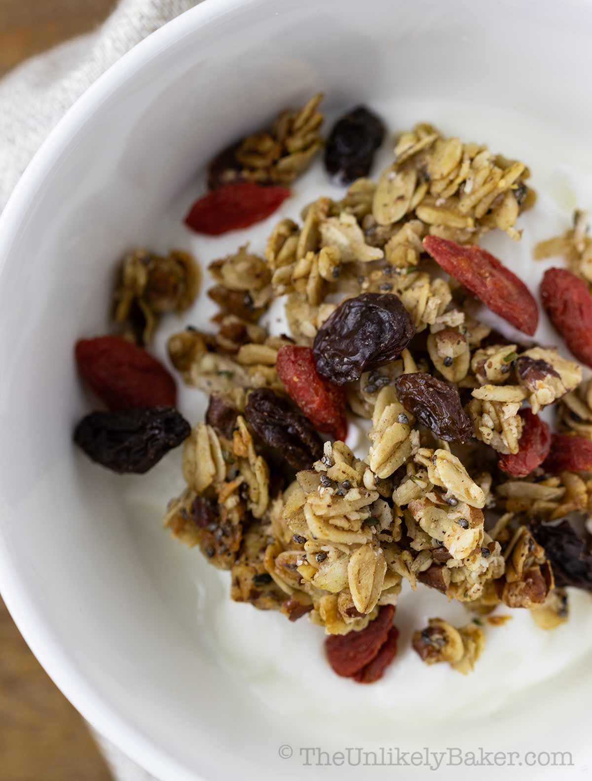 Granola with pecans and dried fruit.