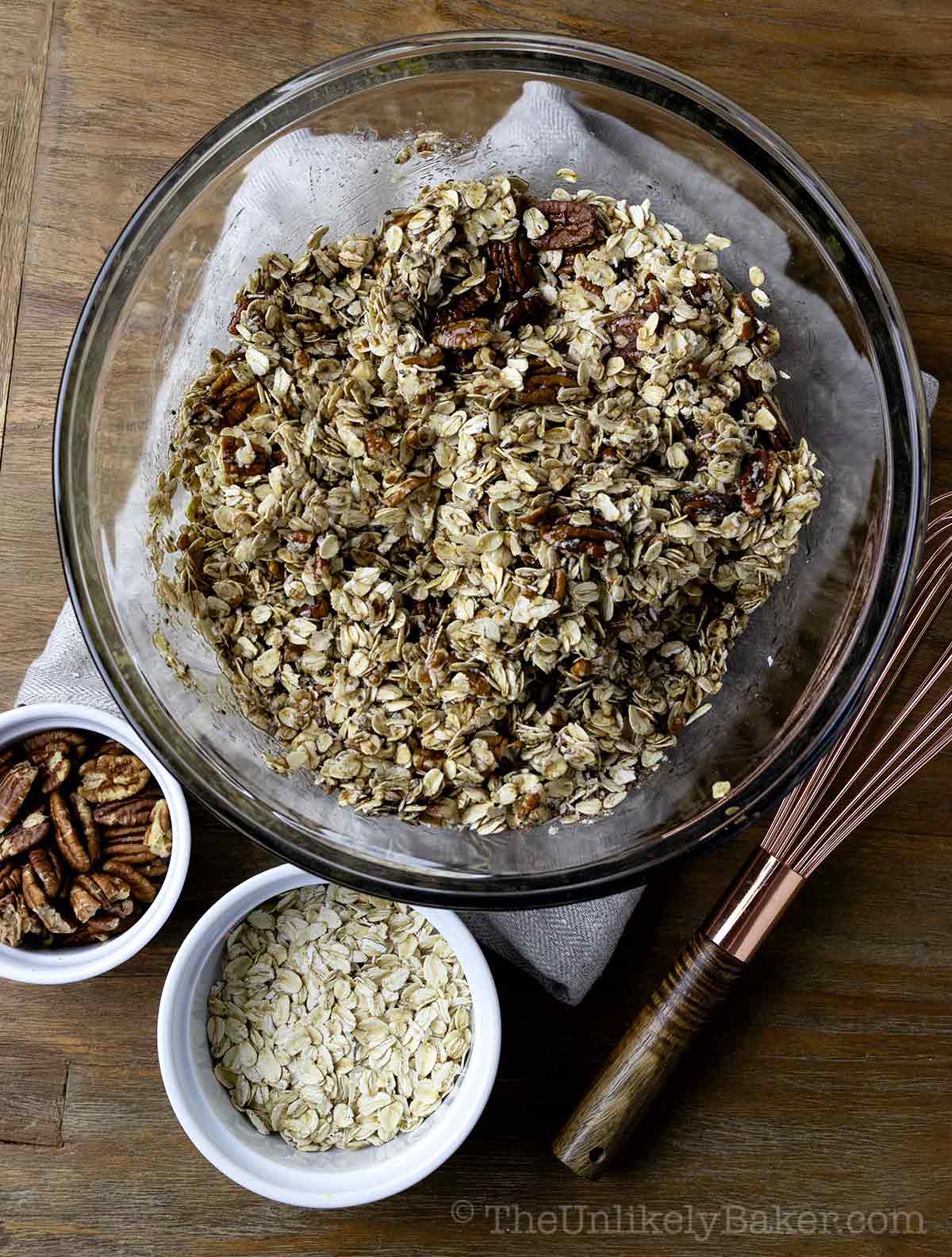 Granola mixture in a bowl.